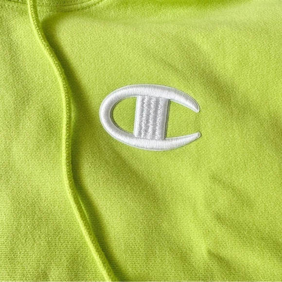 Champion Lime Neon Green Reverse Weave Cropped fleece Hoodie Heavyweight Small - Picture 11 of 16